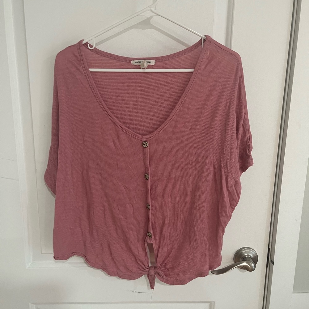 Caution To The Wind Pink Button-Down Top